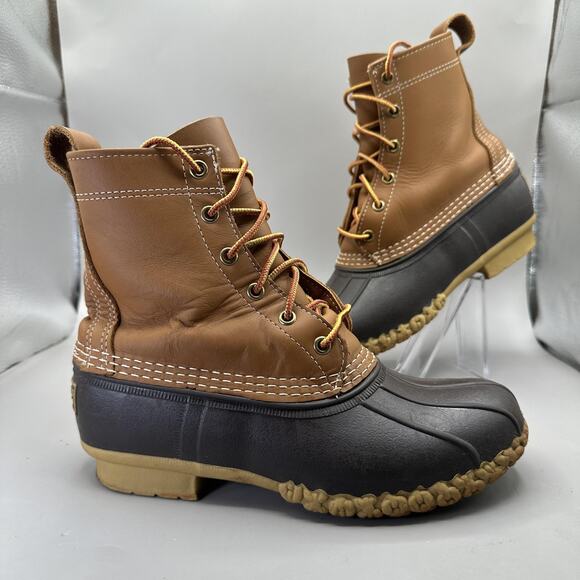 L.L. Bean Boots 8" Duck Boots Womens 6M Brown Leather Lined Made in Maine USA - Picture 1 of 9